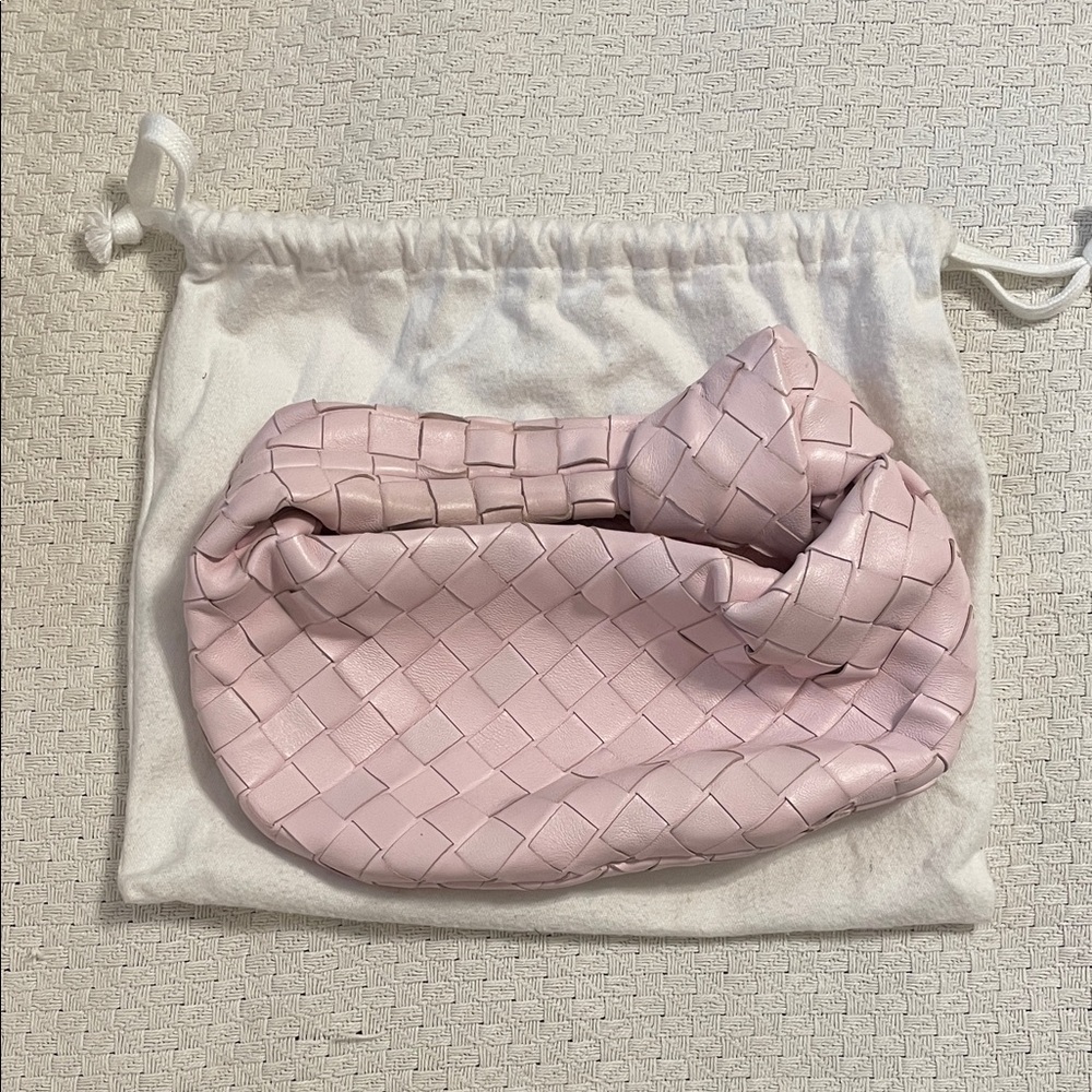 Pink Leather Woven Leather Clutch